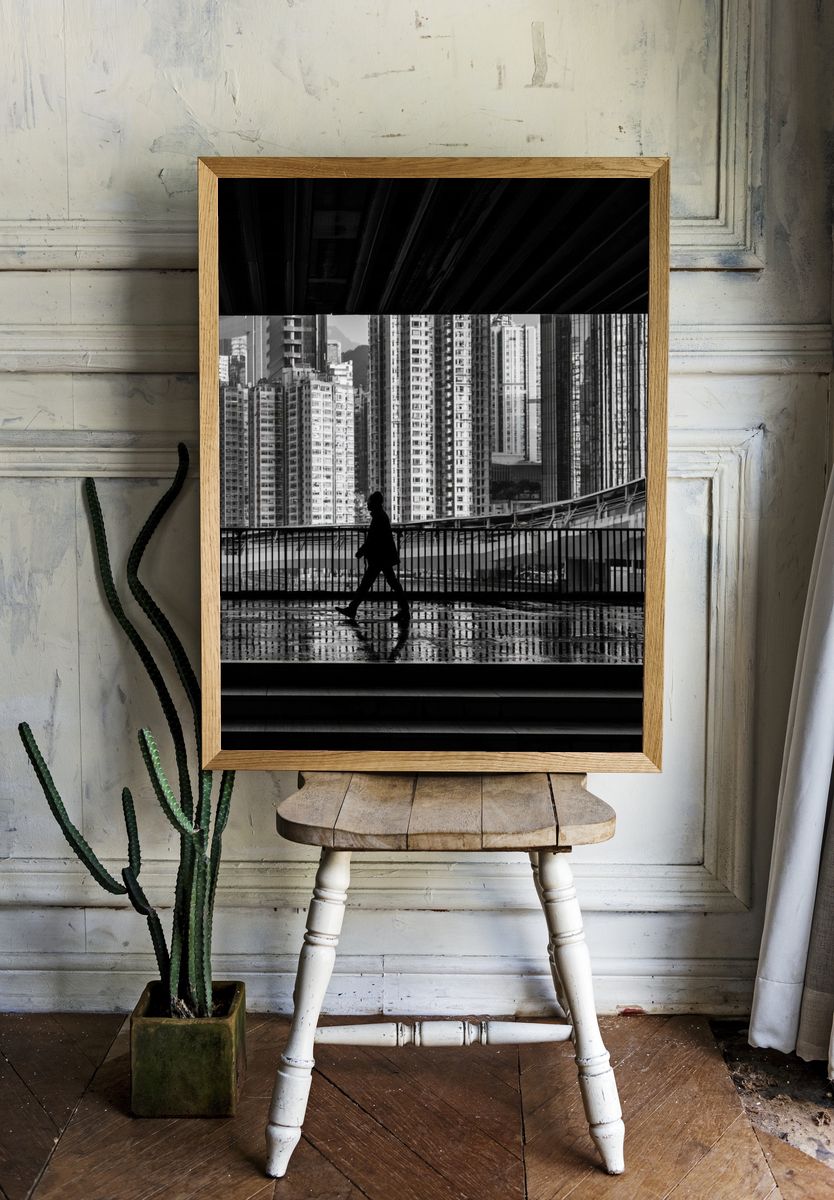 Urban Crossing Black-White Poster. — room view 1