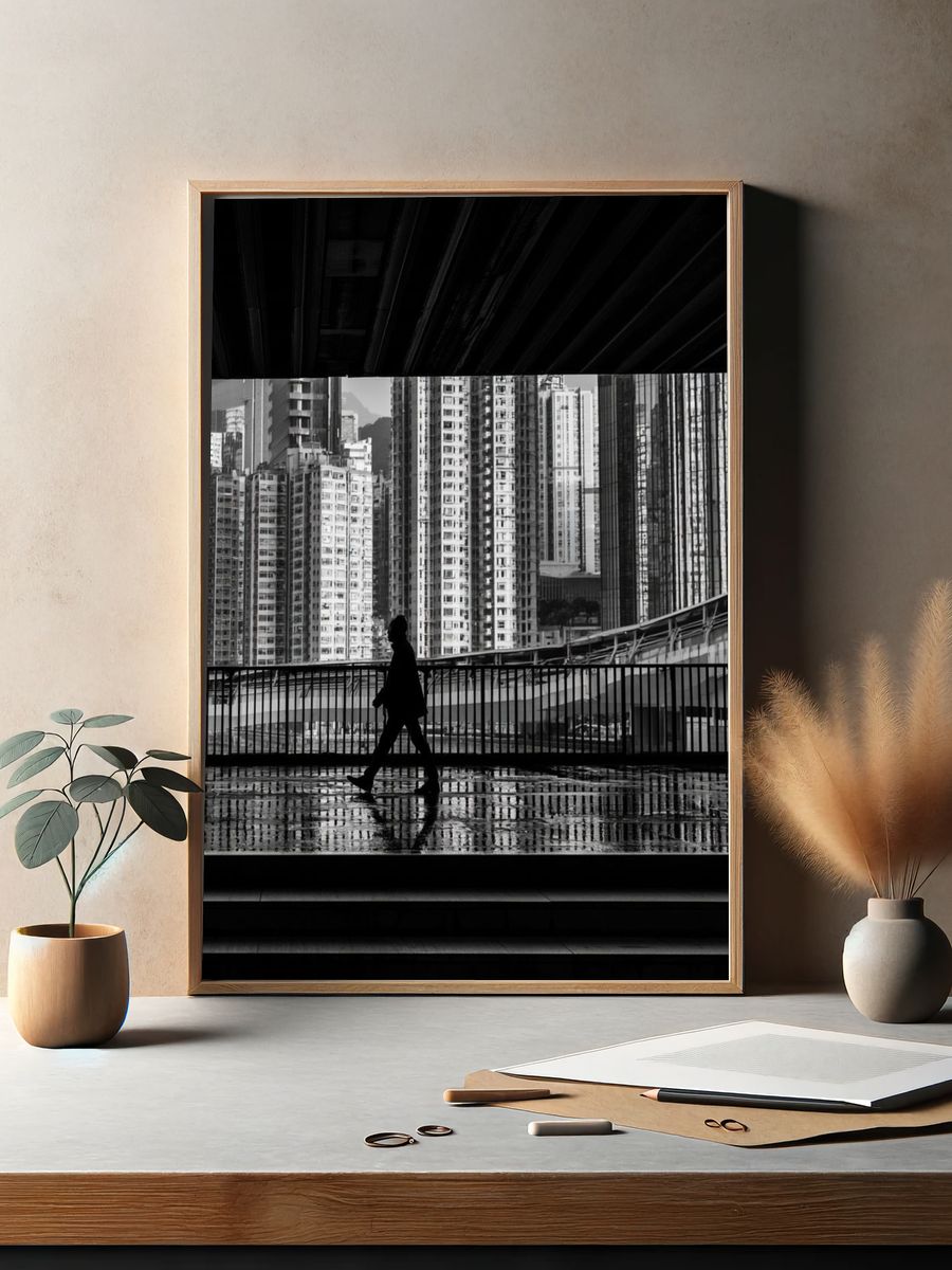 Urban Crossing Black-White Poster. — room view 2