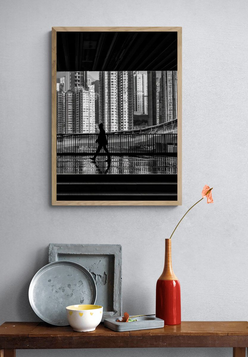Urban Crossing Black-White Poster. — room view 3