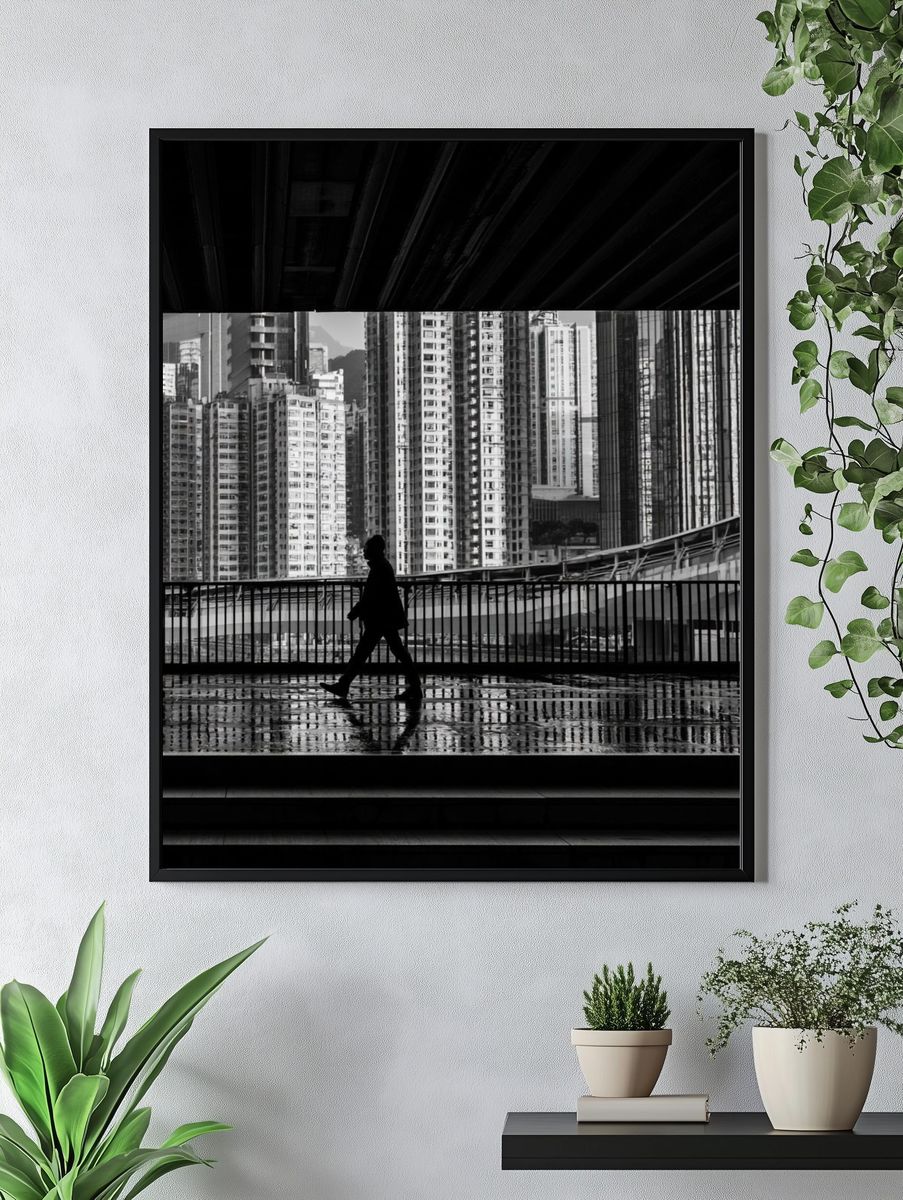 Urban Crossing Black-White Poster. — room view 4