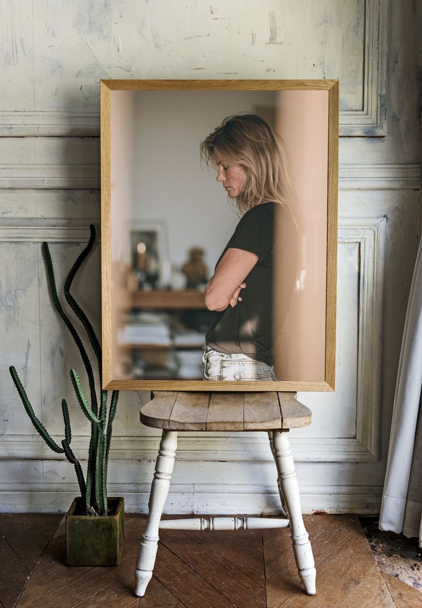 Contemplative Woman Portrait Print. room preview