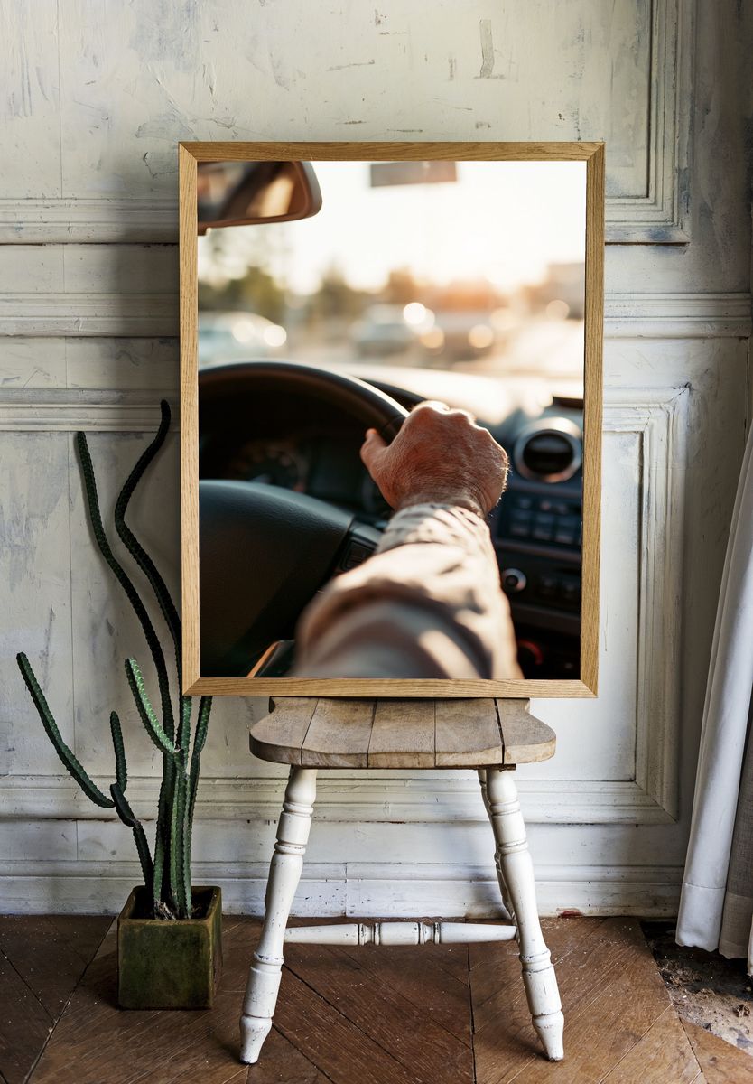 Sunlit Driving Hands Photography Poster. — room view 1