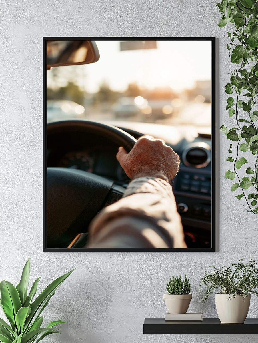 Sunlit Driving Hands Photography Poster. — room view 4