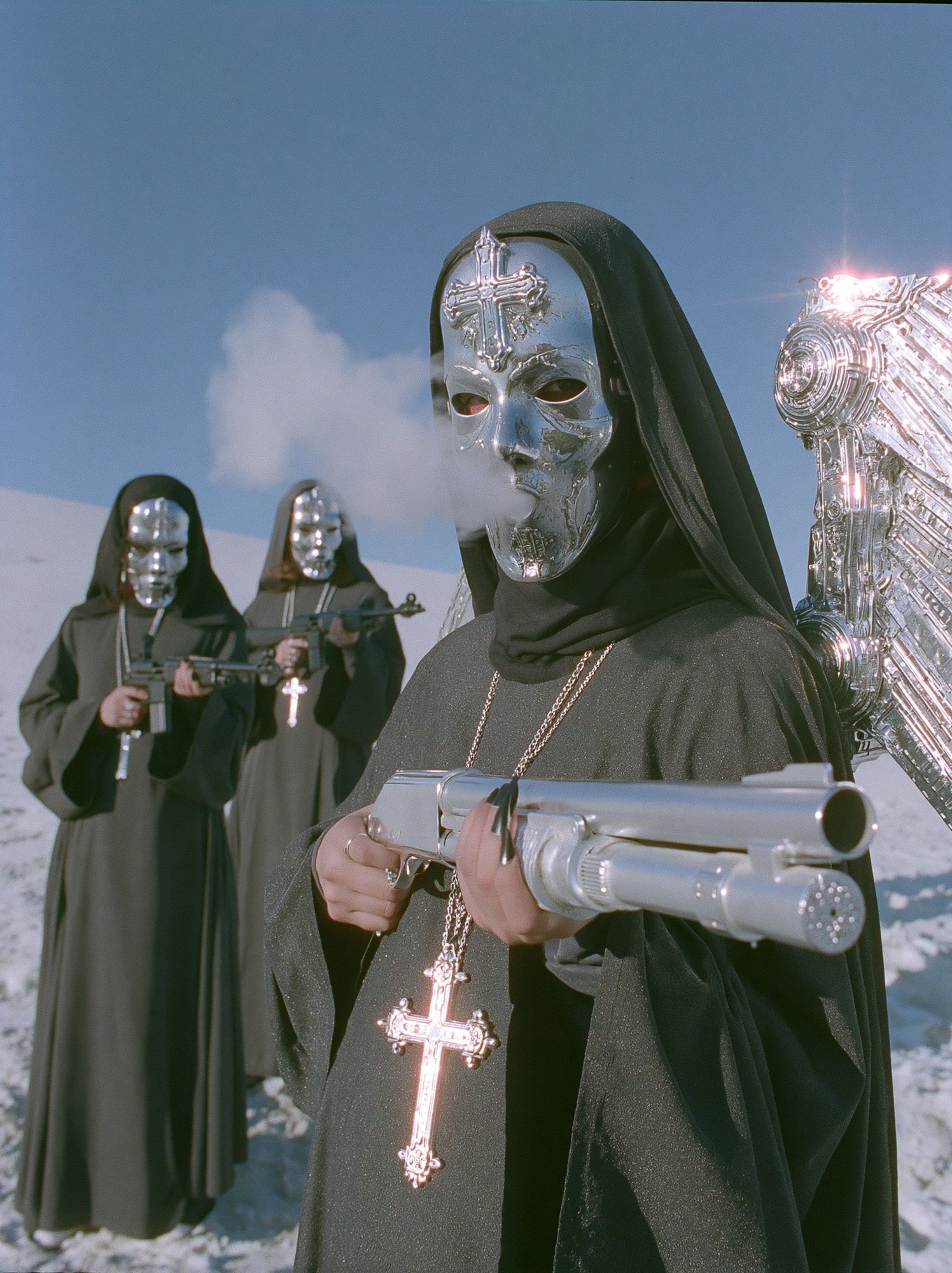 Masked Figures Sci-Fi Photography Poster. poster detail