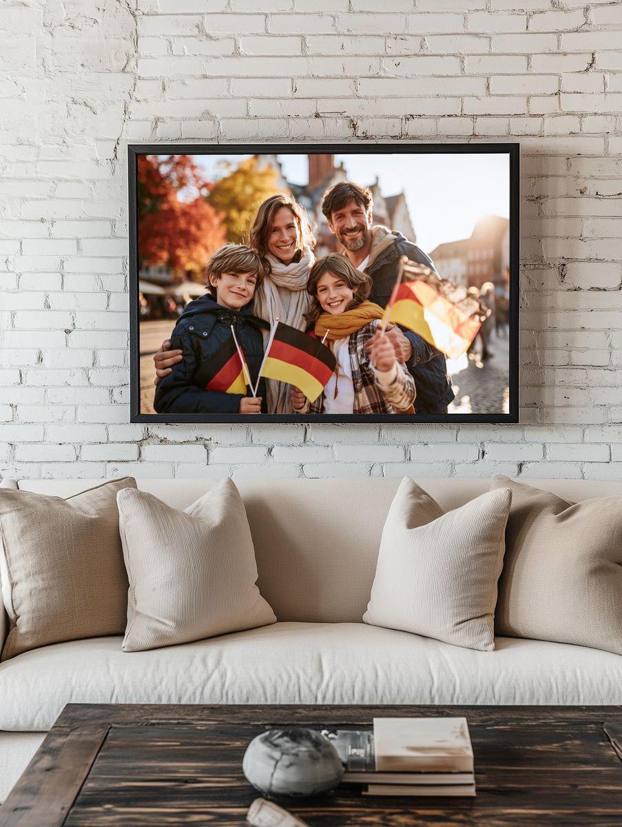 Happy Family with German Flags Photography Poster. — room view 1