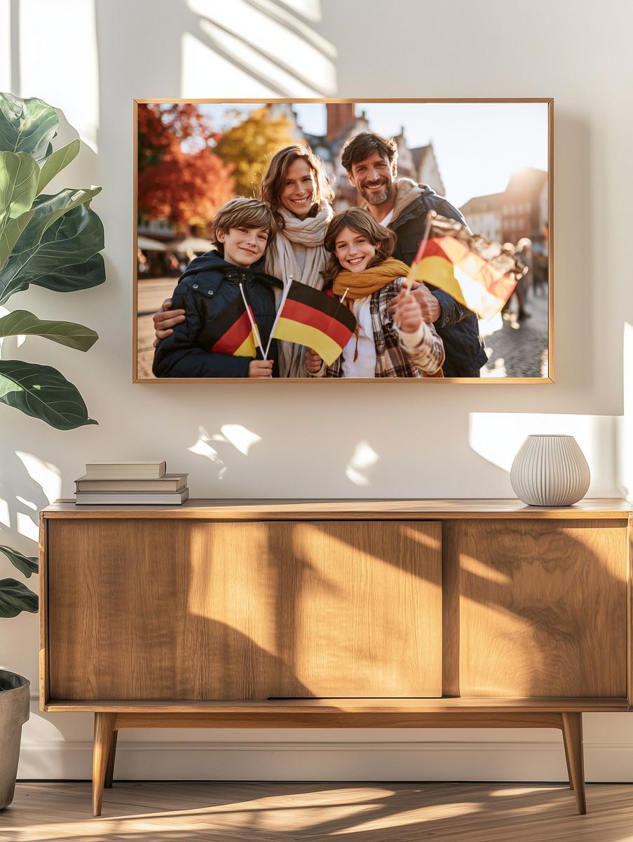 Happy Family with German Flags Photography Poster. — room view 3