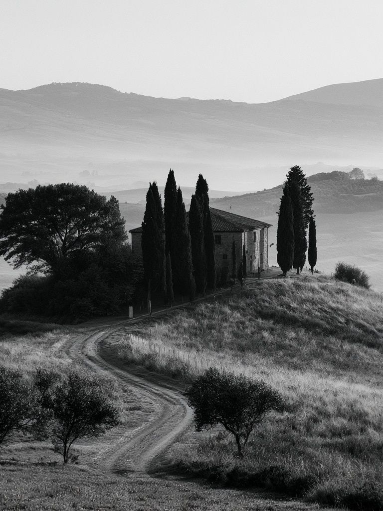 Tuscan Hillside Monochrome Poster. poster — photography art