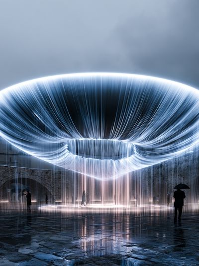 Glowing Fountain Light Sculpture Poster. poster print
