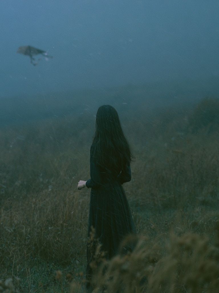 Misty Woman in Field Photography Poster. poster detail