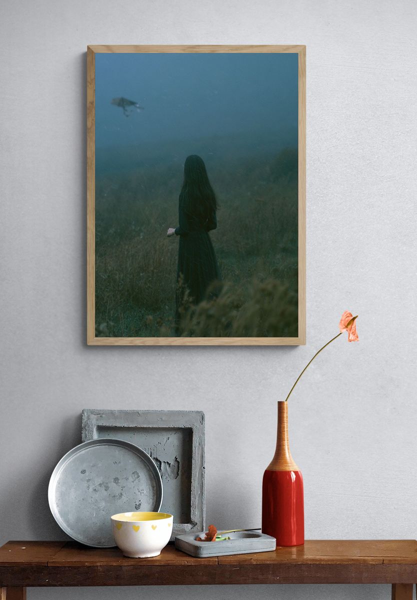 Misty Woman in Field Photography Poster. — room view 3