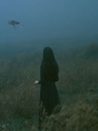 Misty Woman in Field Photography Poster.