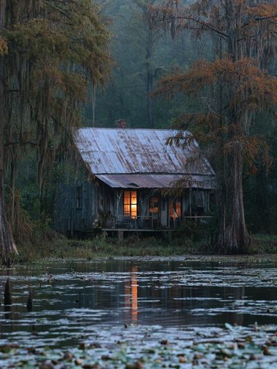 Swamp Cabin at Dusk Photography Poster. poster