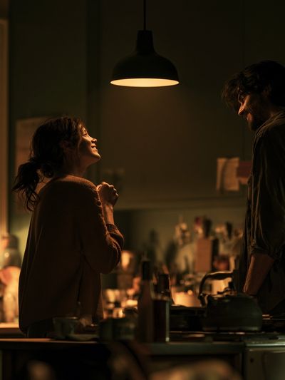 Intimate Kitchen Conversation Photography Poster. poster