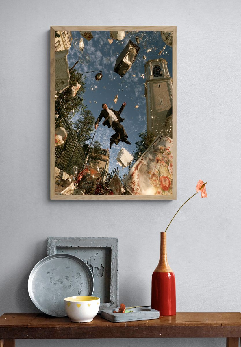 Floating Man Surreal Photography Poster. — room view 3