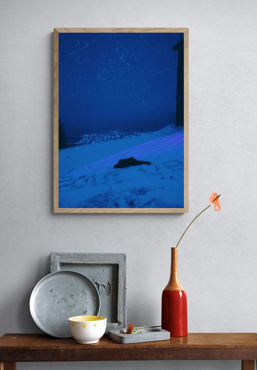 Moonlit Snowfield Photography Poster. — room view 3