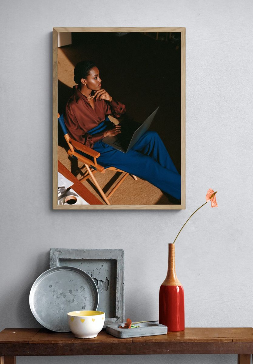 Editorial Woman with Laptop Poster. — room view 3