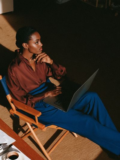 Editorial Woman with Laptop Poster. poster