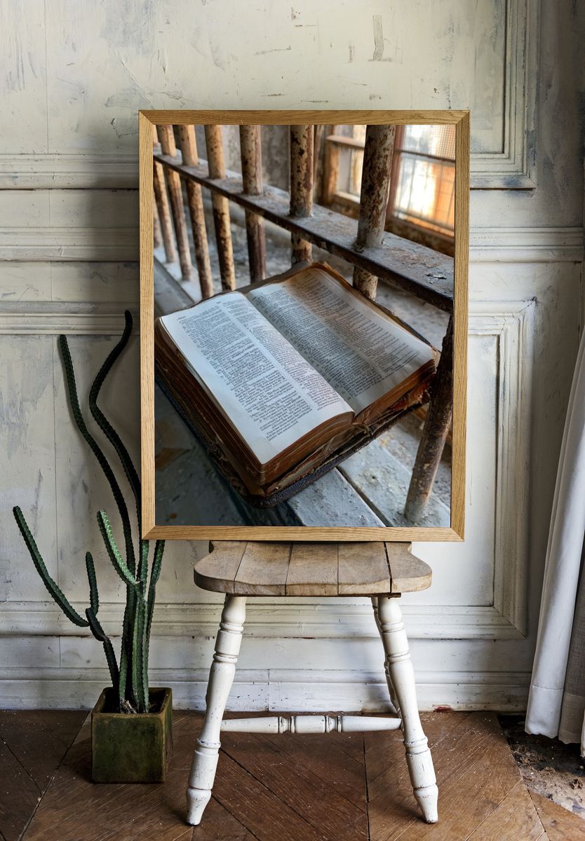 Open Bible in Sunlight Photography Poster. room preview