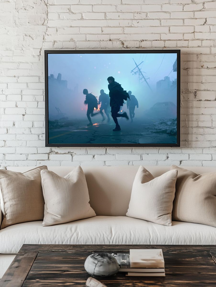 Foggy Urban Chase Photography Poster. room preview