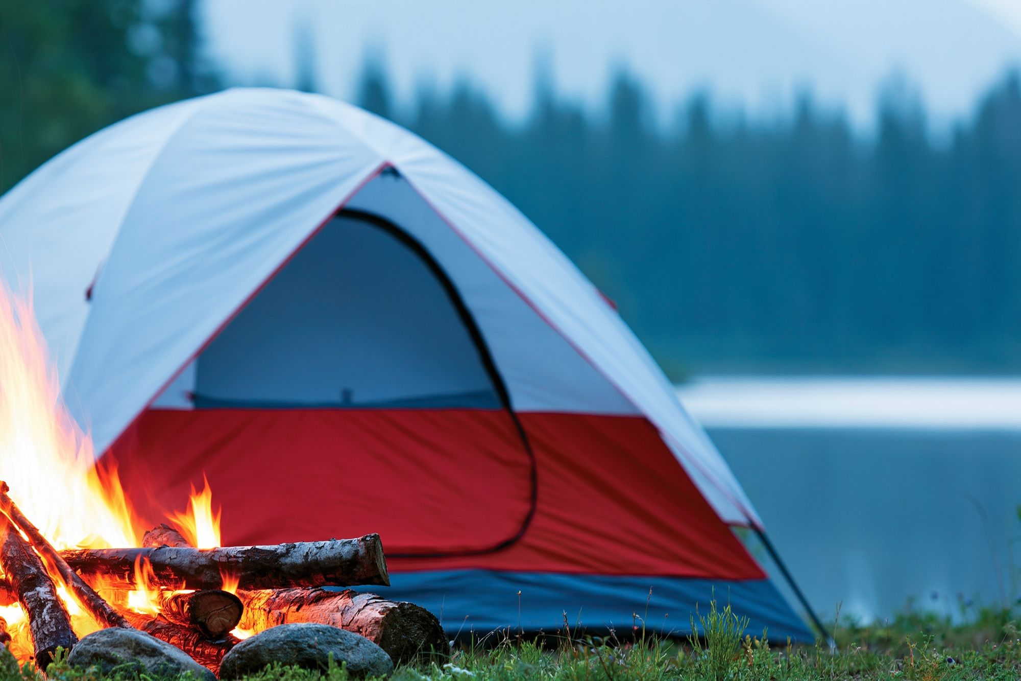 Campfire Tent Lakeside Photography Poster. poster detail