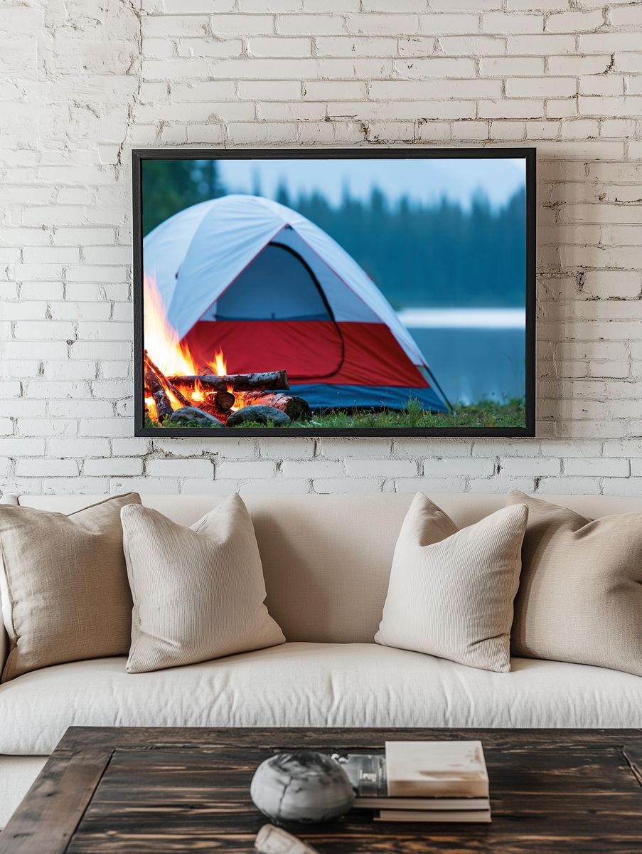 Campfire Tent Lakeside Photography Poster. — room view 1