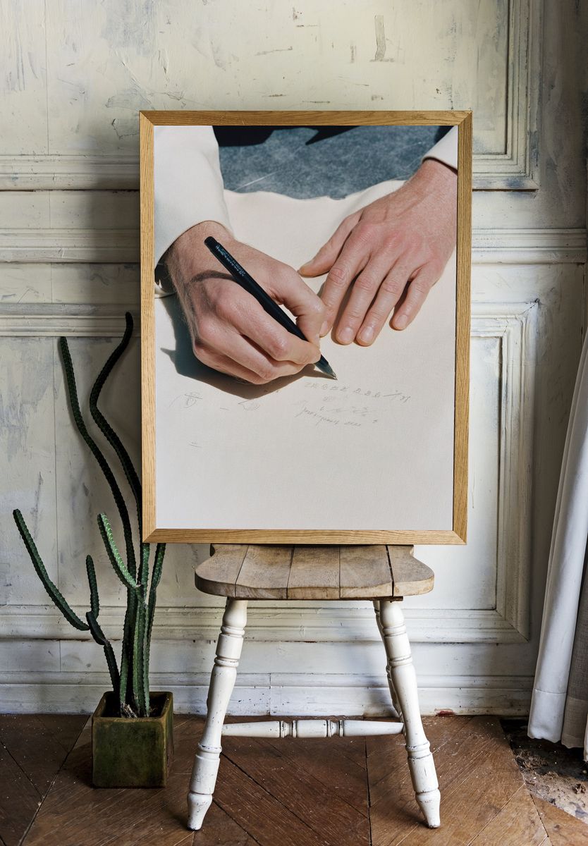 Hands Writing on Paper Photography Poster. — room view 1