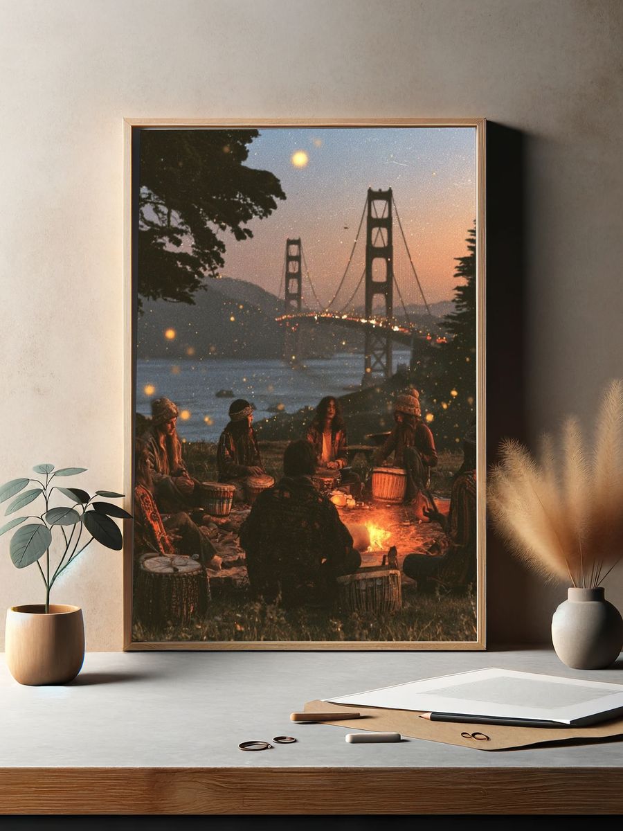 Golden Gate Drum Circle Photography Poster. — room view 2
