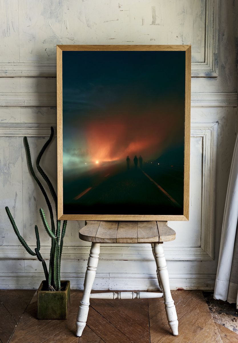 Foggy Night Road Photography Poster. — room view 1