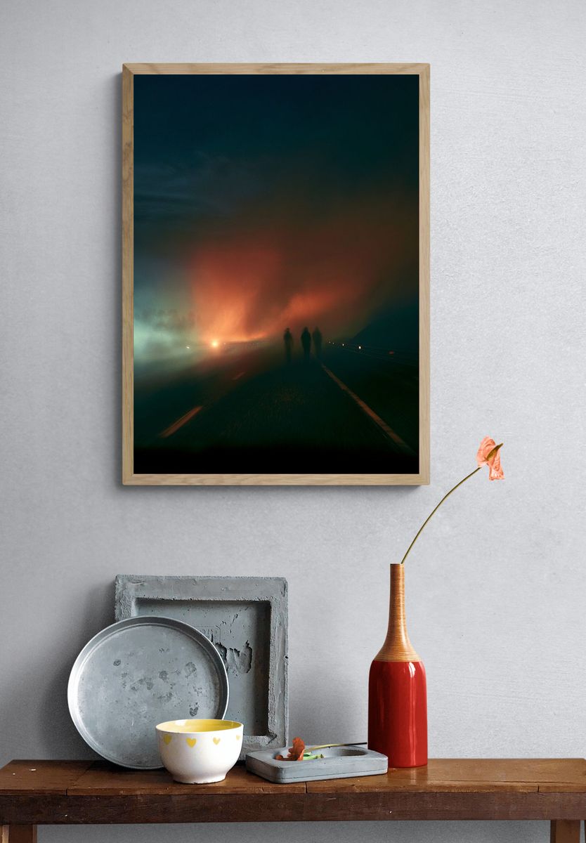 Foggy Night Road Photography Poster. — room view 3