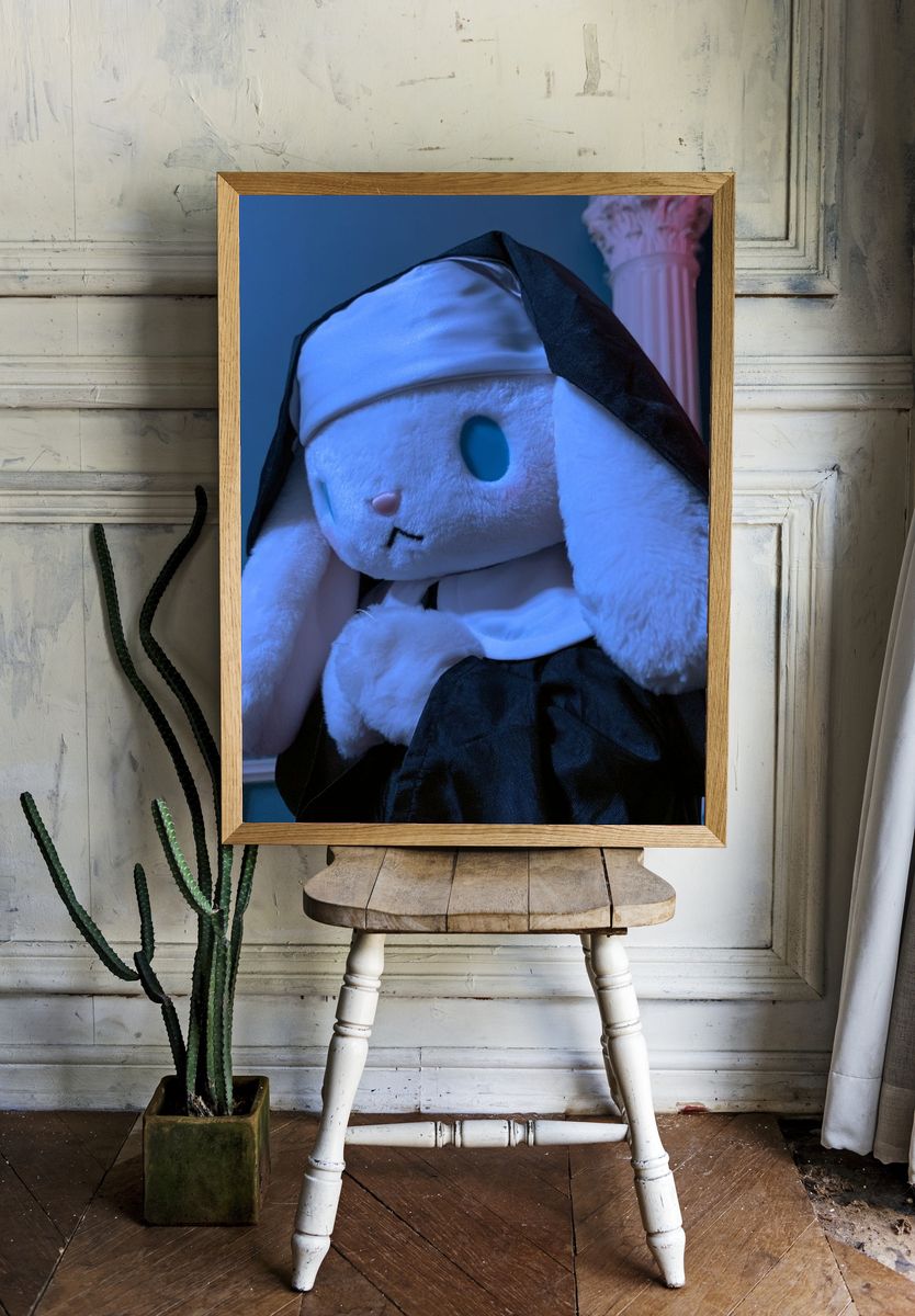 Plush Bunny Nun Portrait Print. — room view 1