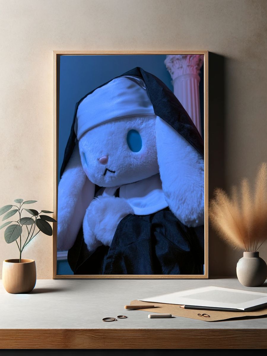 Plush Bunny Nun Portrait Print. — room view 2