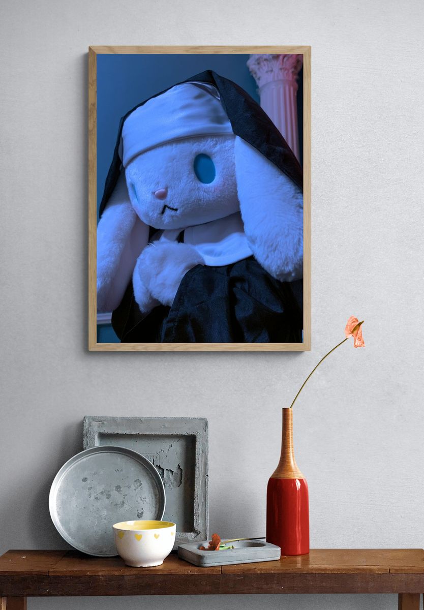 Plush Bunny Nun Portrait Print. — room view 3