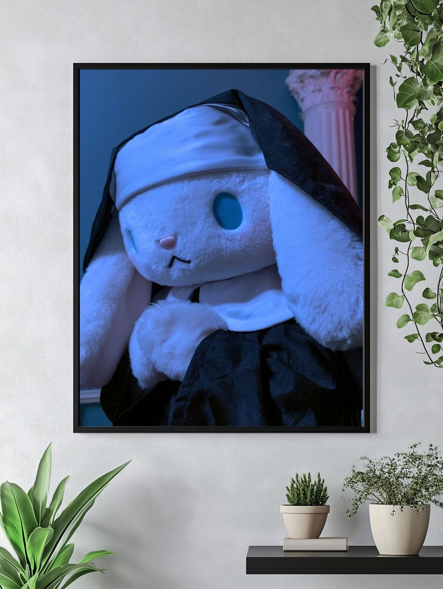 Plush Bunny Nun Portrait Print. — room view 4