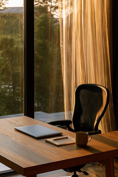 Sunlit Modern Office Photography Poster. poster