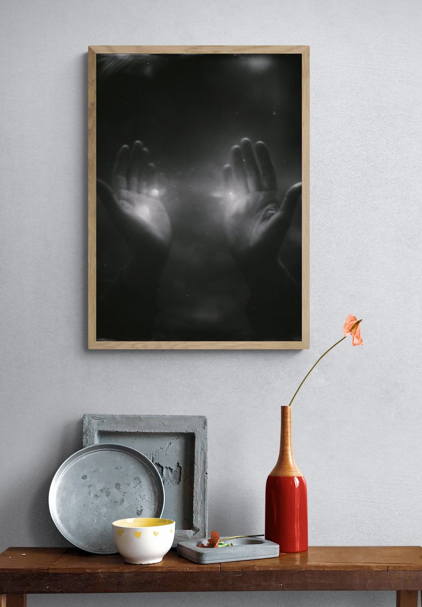 Hands in Light Photography Poster. — room view 3
