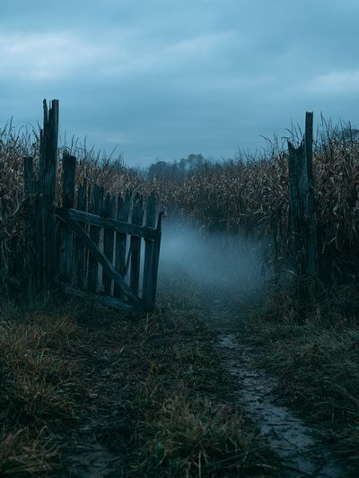 Misty Cornfield Path Photography Poster. poster