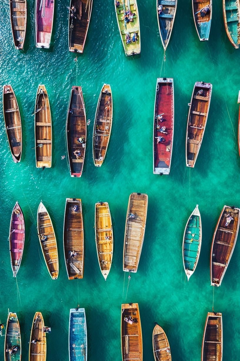 Colorful Boats Over Turquoise Water Poster. poster — photography art