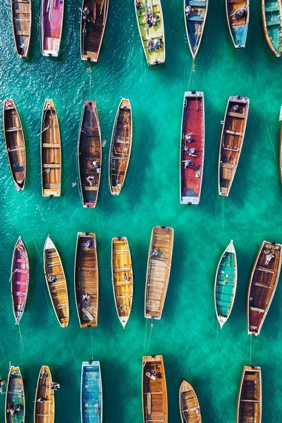 Colorful Boats Over Turquoise Water Poster. poster print