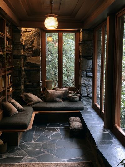 Cozy Stone Reading Nook Photography Poster. poster