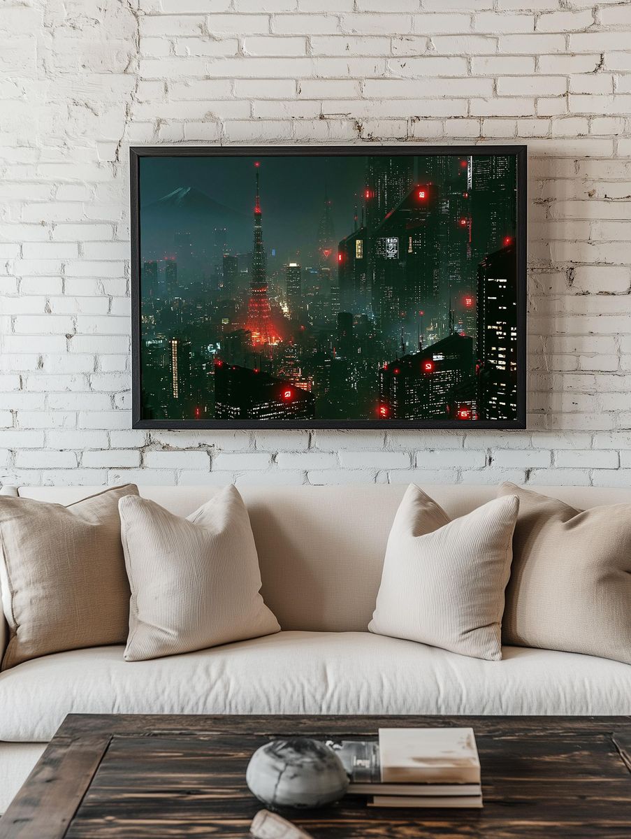 Neon Tokyo Skyline Photography Poster. — room view 1