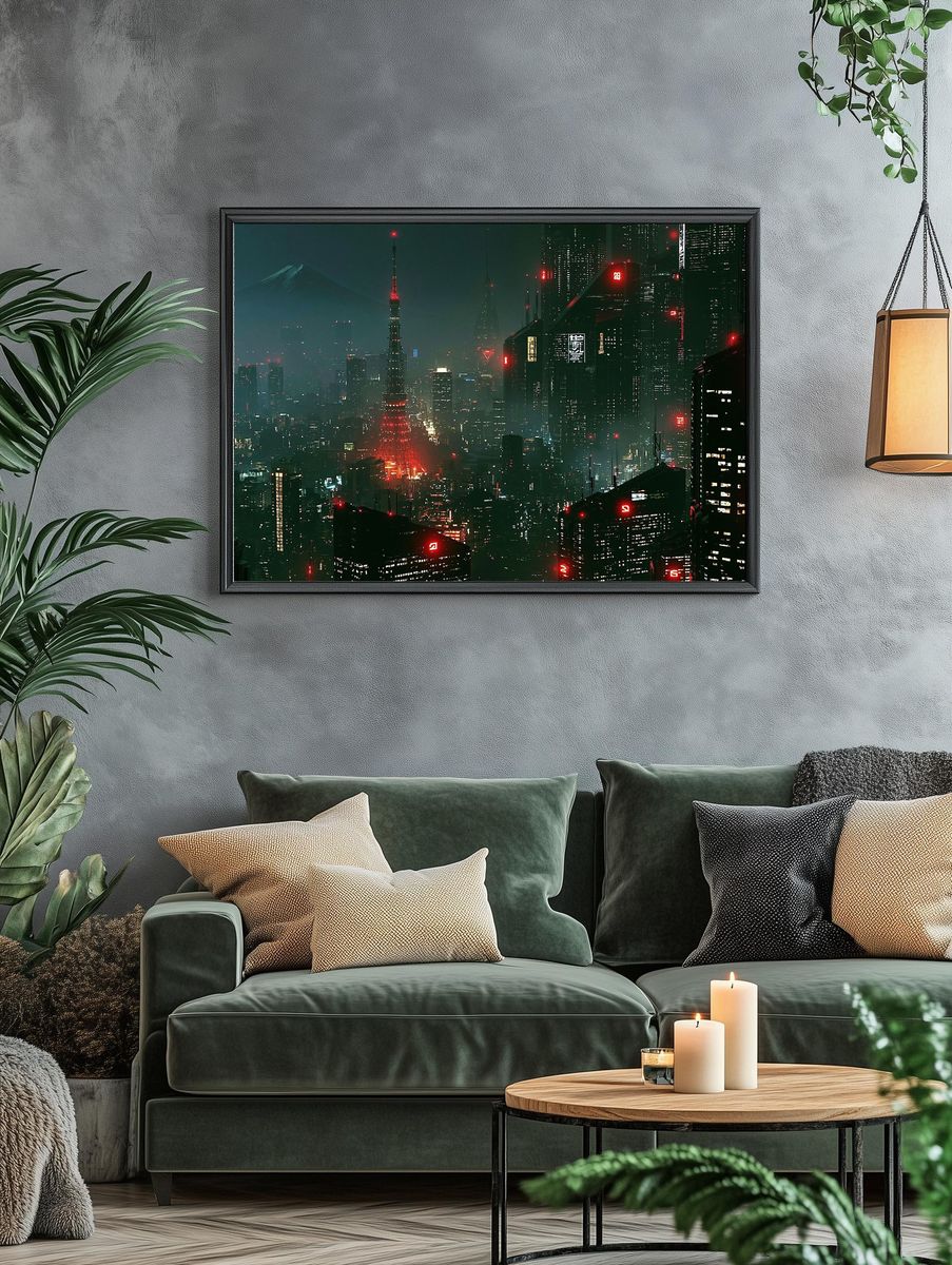 Neon Tokyo Skyline Photography Poster. — room view 4