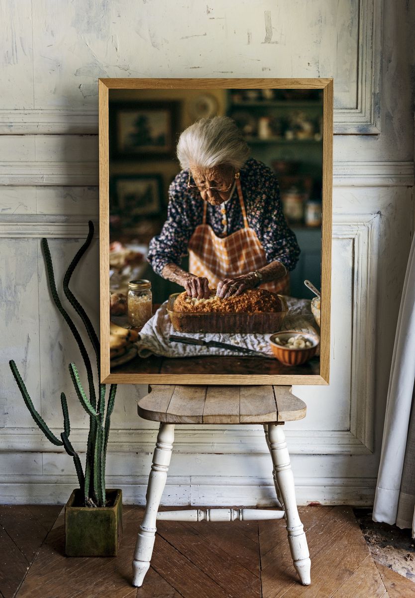 Grandmother Baking in Kitchen Photography Poster. room preview