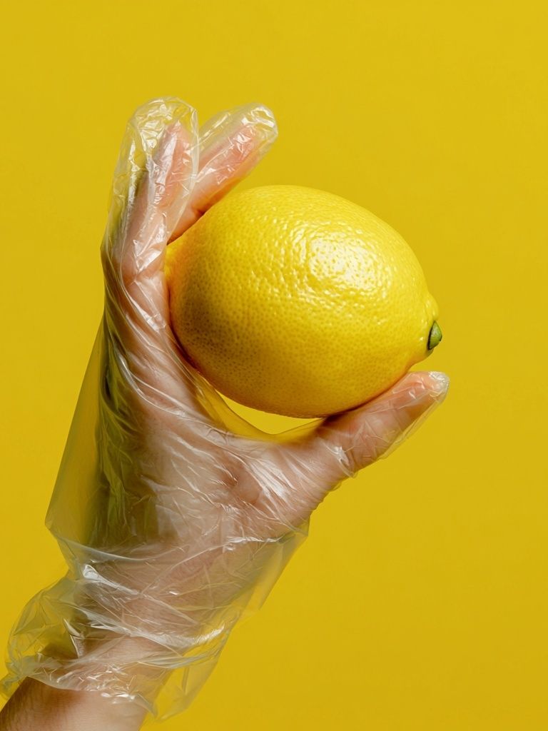 Plastic Glove Lemon Photography Poster. poster detail
