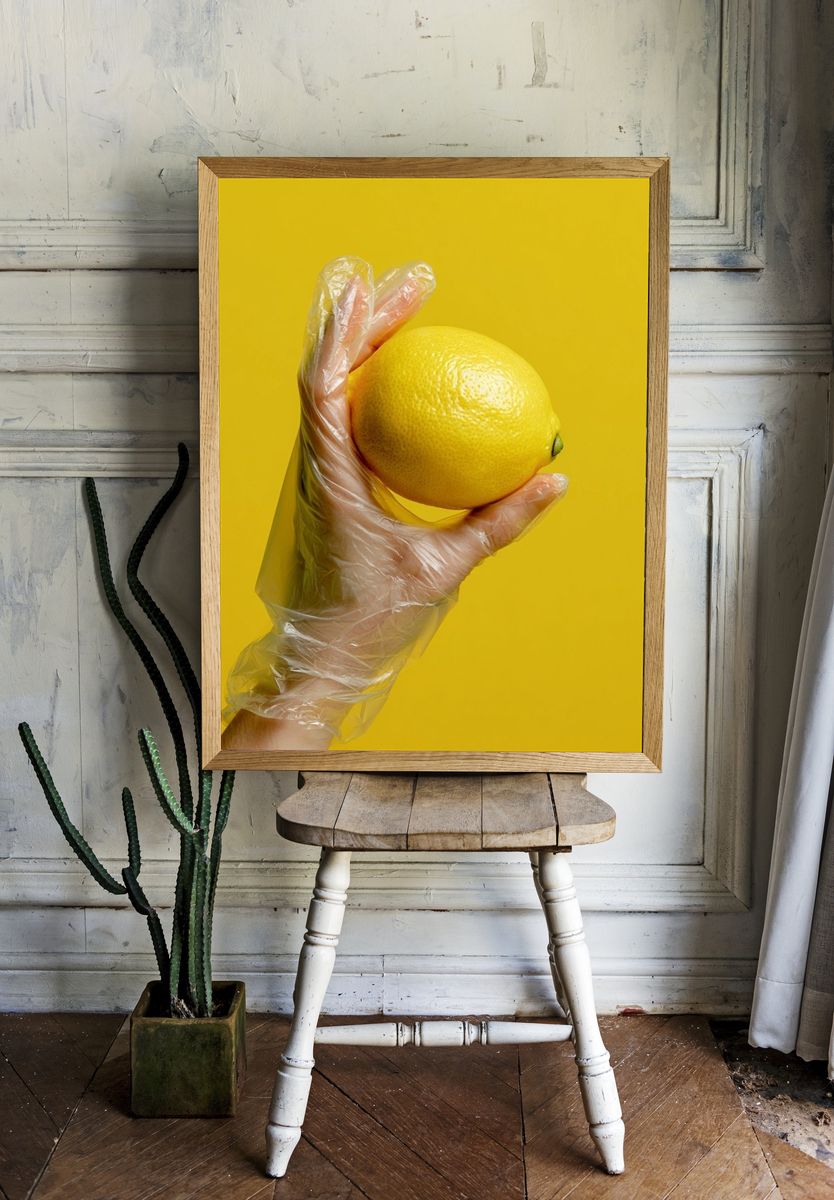 Plastic Glove Lemon Photography Poster. — room view 1