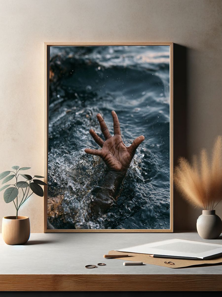 Drowning Hand Photography Poster. — room view 2