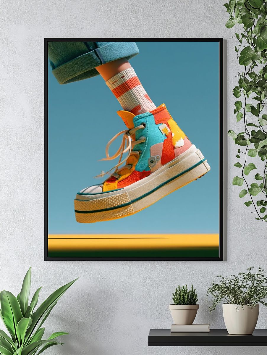 Colorful Sneaker Jump Photography Poster. — room view 4