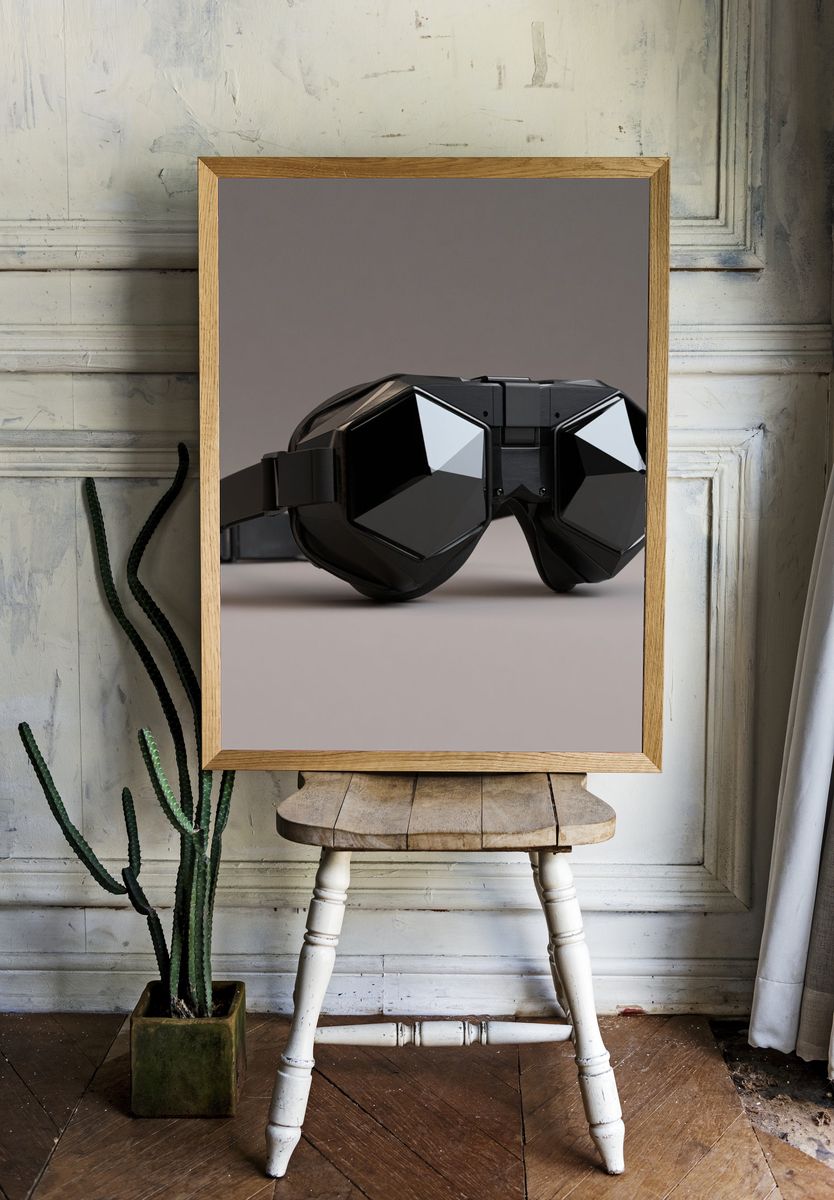 Futuristic Black VR Goggles Photography Poster. — room view 1