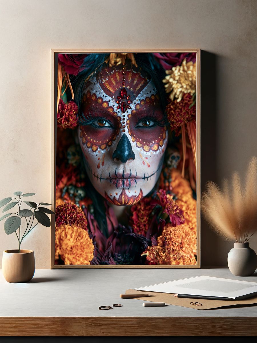 Sugar Skull Floral Portrait Poster. — room view 2