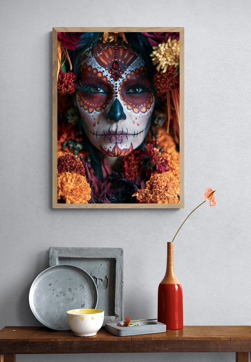 Sugar Skull Floral Portrait Poster. — room view 3