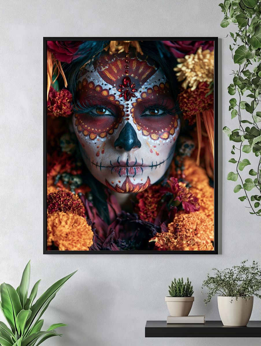 Sugar Skull Floral Portrait Poster. — room view 4